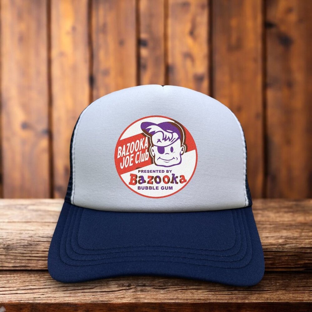 Bazooka Joe Mens Trucker Hat Navy Vintage Bubble Gum Old Advertisement Ball Cap